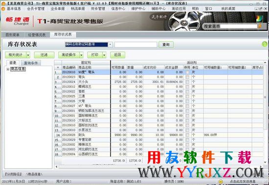 用友T1商贸宝库存分析统计报表图示