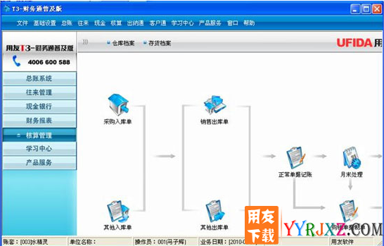用友通T3精算普及版10.5软件操作界面图示