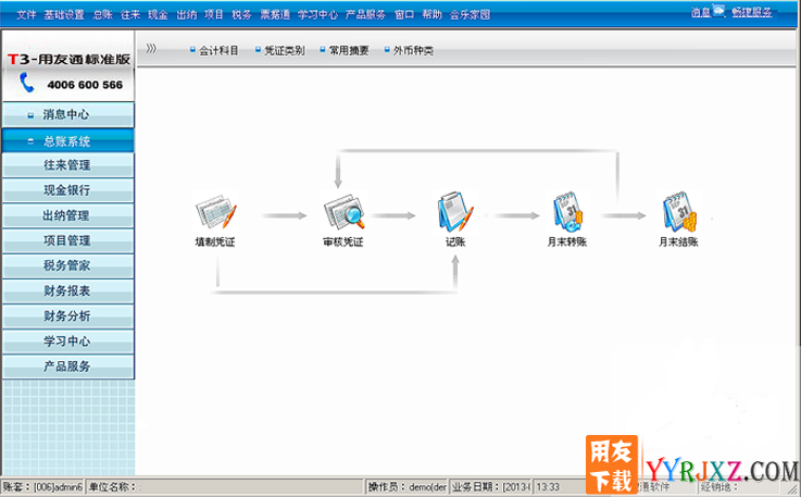 用友通T3标准版10.6plus1免费试用版软件操作界面图示