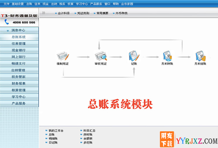 用友T3财务通普及版10.8Plus1免费试用版软件操作界面图示